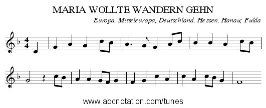 MARIA WOLLTE WANDERN GEHN - staff notation