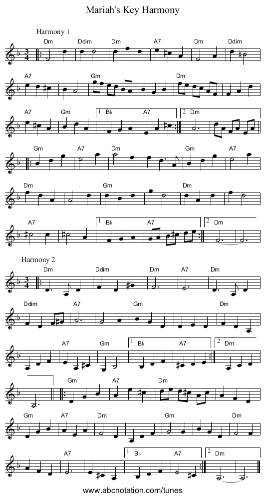 Mariah's Key Harmony - staff notation