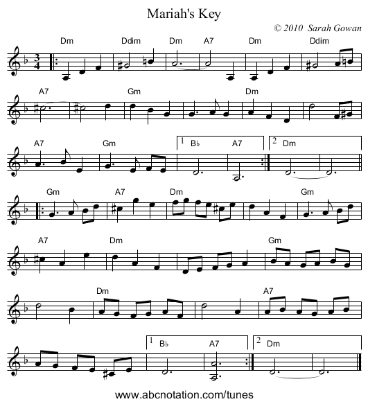 Mariah's Key - staff notation
