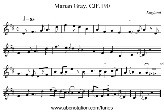 Marian Gray. CJF.190 - staff notation