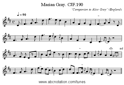 Marian Gray. CJF.190 - staff notation
