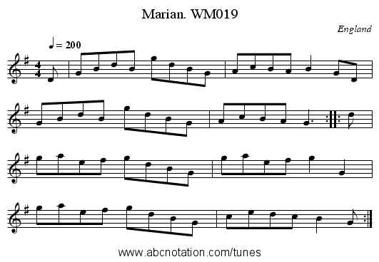 Marian. WM019 - staff notation