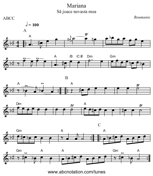 Mariana - staff notation
