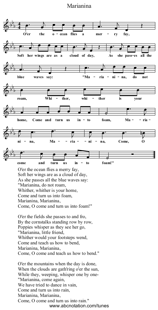 Marianina - staff notation