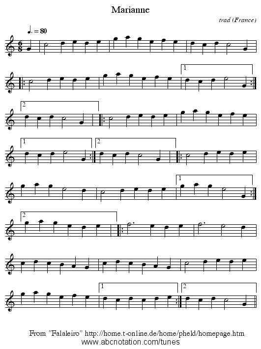 Marianne - staff notation