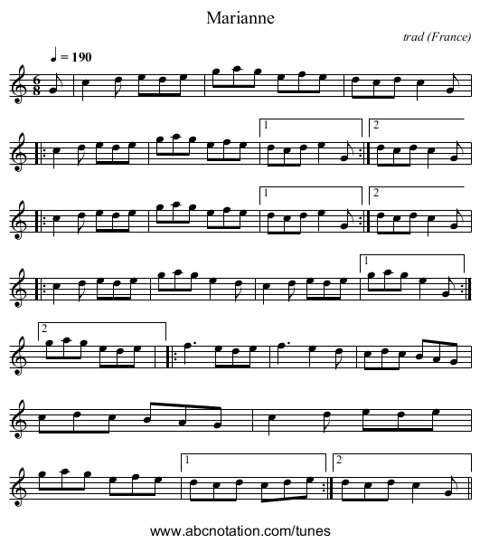 Marianne - staff notation