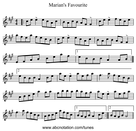 Marian's Favourite - staff notation