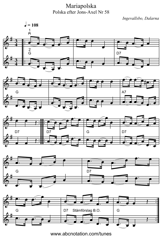 Mariapolska - staff notation