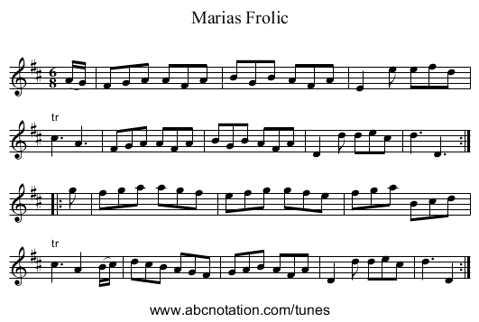 Marias Frolic - staff notation