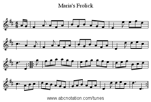 Maria's Frolick - staff notation