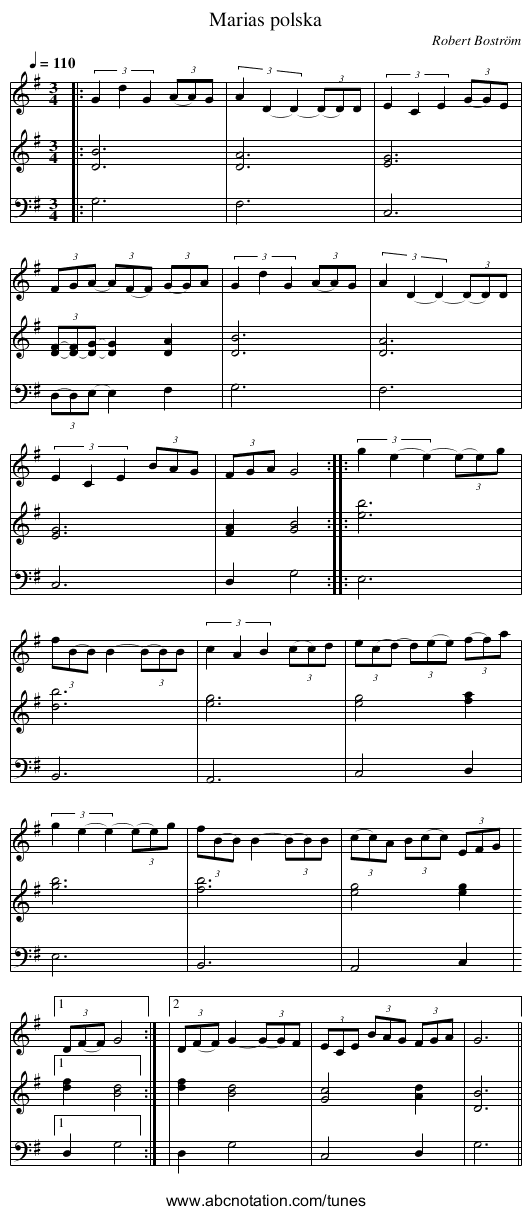 Marias polska - staff notation