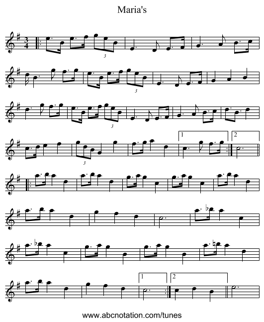 Maria's - staff notation