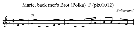 Marie, back mer's Brot (Polka)  F (pk01012) - staff notation