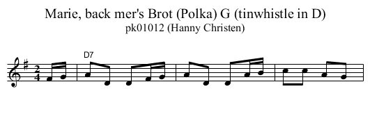 Marie, back mer's Brot (Polka) G (tinwhistle in D) - staff notation