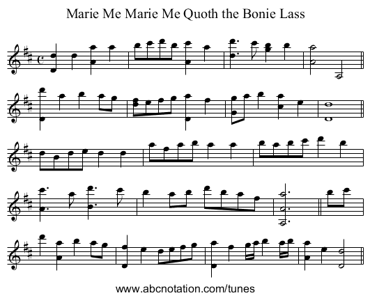 Marie Me Marie Me Quoth the Bonie Lass - staff notation
