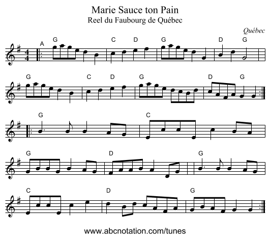 Marie Sauce ton Pain - staff notation