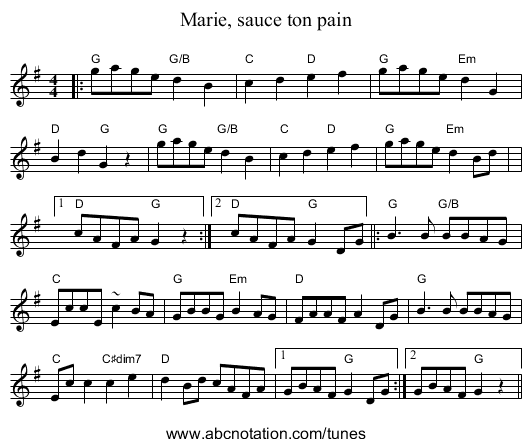 Marie, sauce ton pain - staff notation