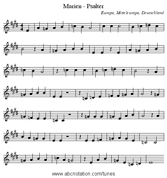 Marien - Psalter - staff notation
