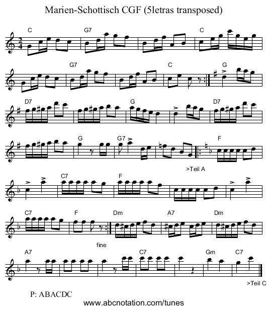 Marien-Schottisch CGF (5letras transposed) - staff notation