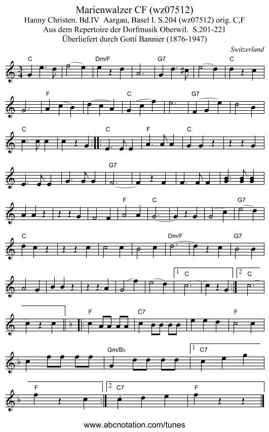Marienwalzer CF (wz07512) - staff notation