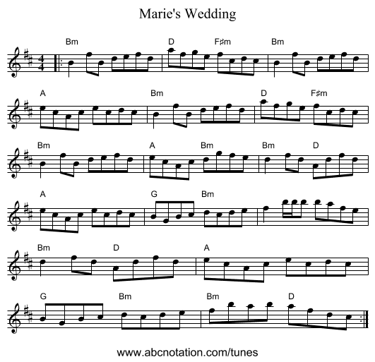 Marie's Wedding - staff notation