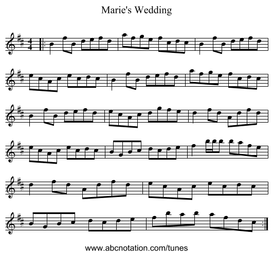 Marie's Wedding - staff notation