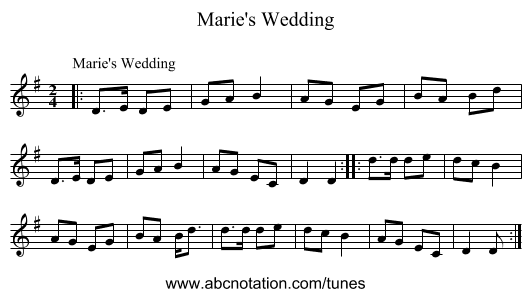 Marie's Wedding - staff notation