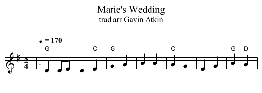 Marie's Wedding - staff notation