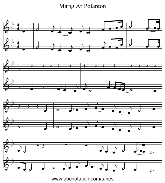 Marig Ar Polanton - staff notation