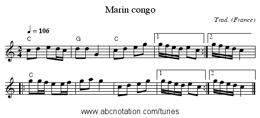 Marin congo - staff notation