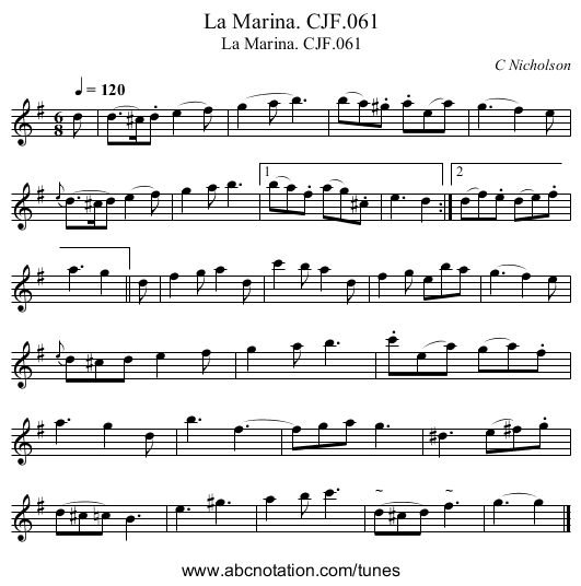 Marina. CJF.061, La - staff notation