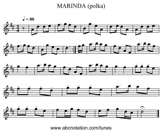 MARINDA (polka) - staff notation