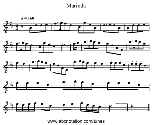 Marinda - staff notation