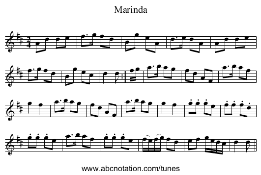 Marinda - staff notation