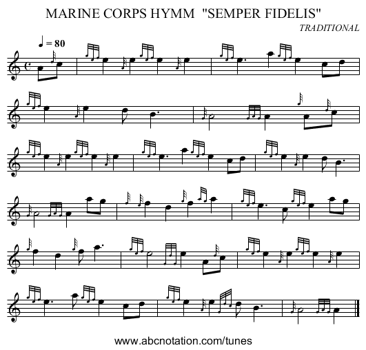 MARINE CORPS HYMM  SEMPER FIDELIS - staff notation