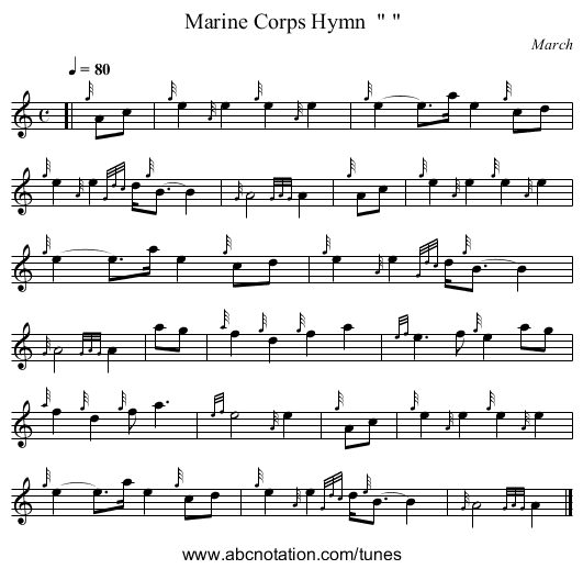 Marine Corps Hymn    - staff notation