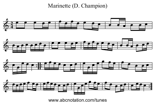 Marinette (D. Champion) - staff notation