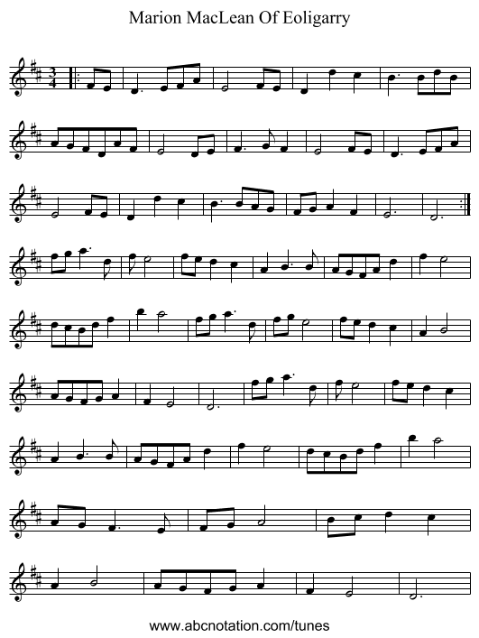 Marion MacLean Of Eoligarry - staff notation