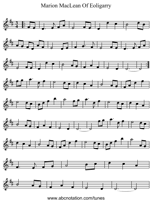 Marion MacLean Of Eoligarry - staff notation