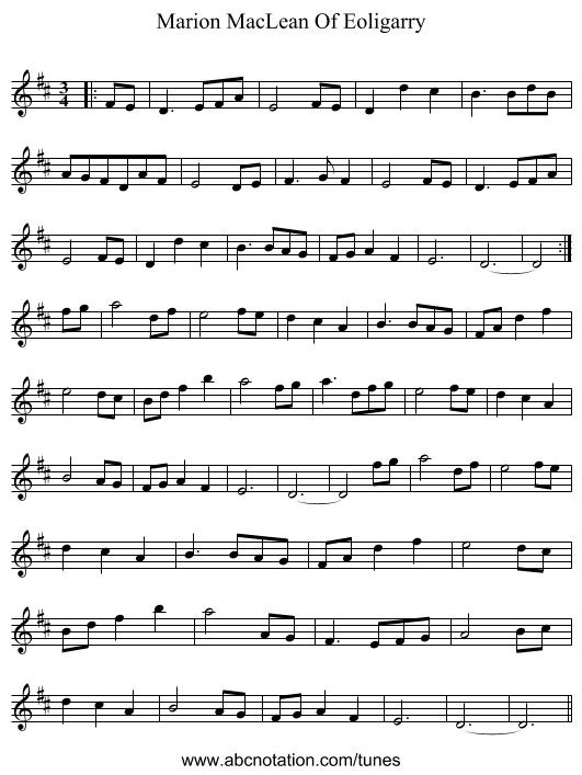 Marion MacLean Of Eoligarry - staff notation