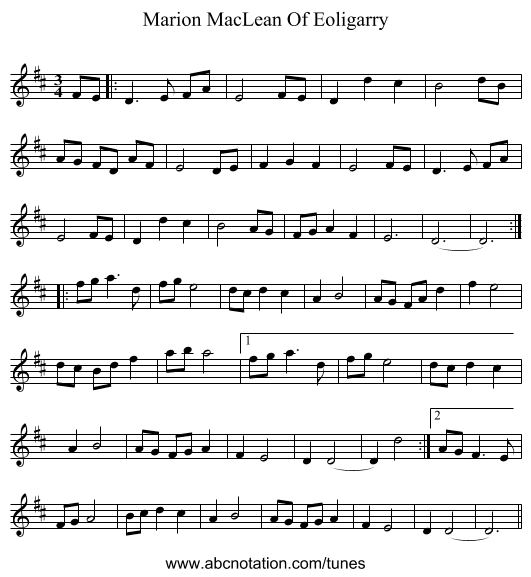 Marion MacLean Of Eoligarry - staff notation