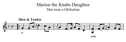Marion the Knabs Daughter - staff notation