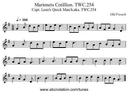 Marionets Cotillion. TWC.254 - staff notation