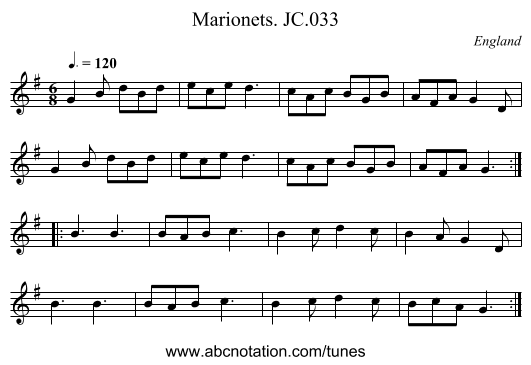 Marionets. JC.033 - staff notation