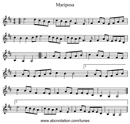 Mariposa - staff notation