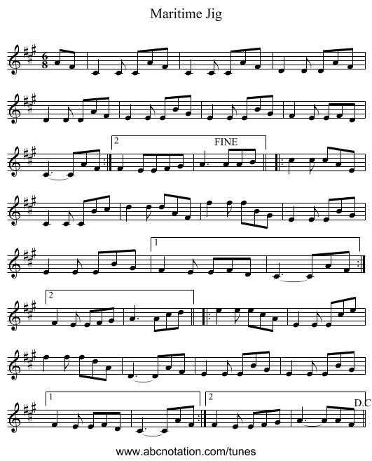 Maritime Jig - staff notation