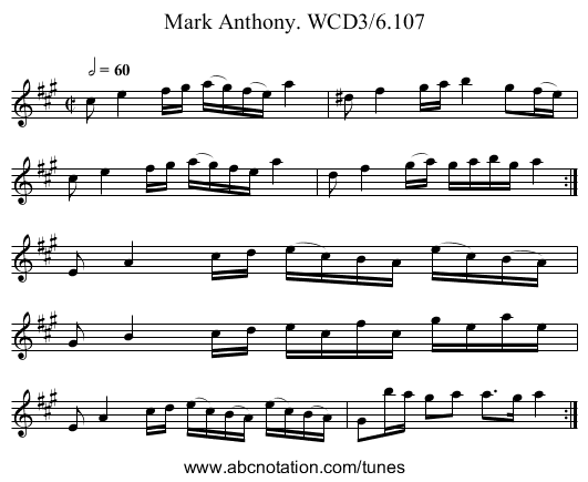 Mark Anthony. WCD3/6.107 - staff notation
