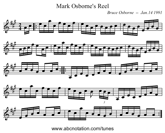 Mark Osborne's Reel - staff notation