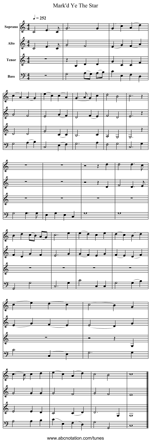 Mark'd Ye The Star - staff notation