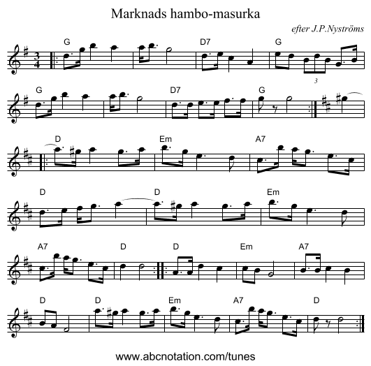 Marknads hambo-masurka - staff notation